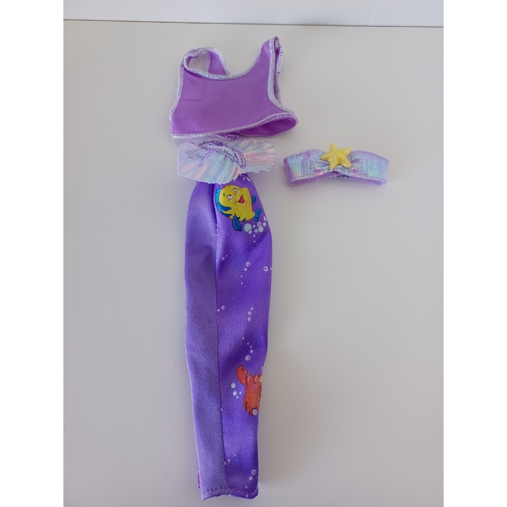 Disney Little Mermaid Doll Outfit Purple Ariel Skirt Headband Flounder Sebastian